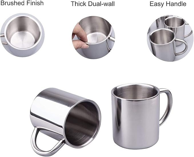 IMEEA Small Espresso Mug 7.5oz Double Wall Stainless Steel Cups, Set of 2