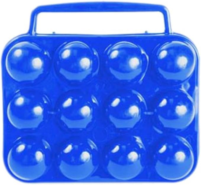 Camco Egg Carrier Holder with Built-in Handle | Ideal for RVing, Camping, Tailgating, Picnics, Road Trips and More | Safely Carry Up to 12 Eggs | Blue (51015)