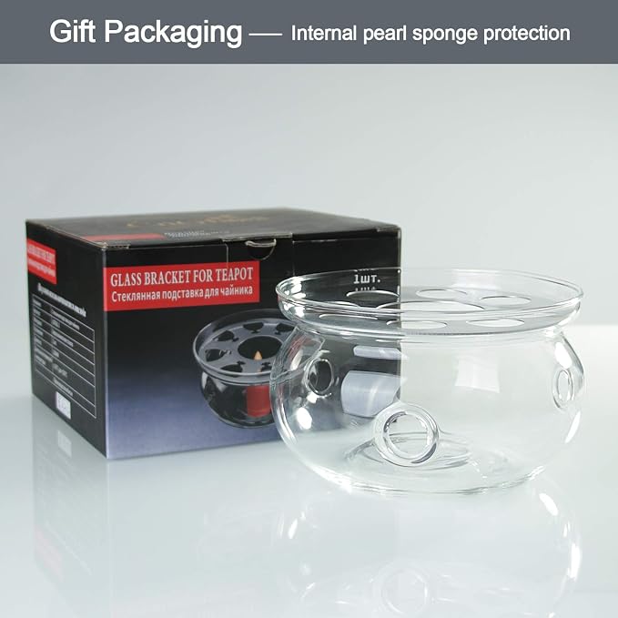 CnGlass Universal Glass Teapot Warmer,Handcrafted with Heat Proof & Lead-Free Glass Tealight Warmer 5.3 in/13.5cm diameter (Candle not Included)
