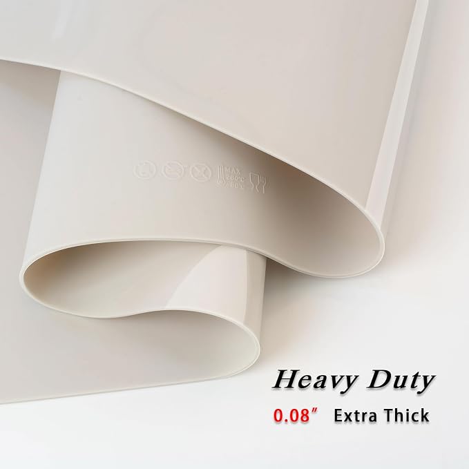Silicone Placemats, Food-Grade Non-Slip Waterproof, Dining, Stain Resistant, Countertop Protector, Kitchen Counter Mat, Heat Resistant, Baking mat Dishwasher Safe (25.6"×17.7"-1pc Thicken White Gray)