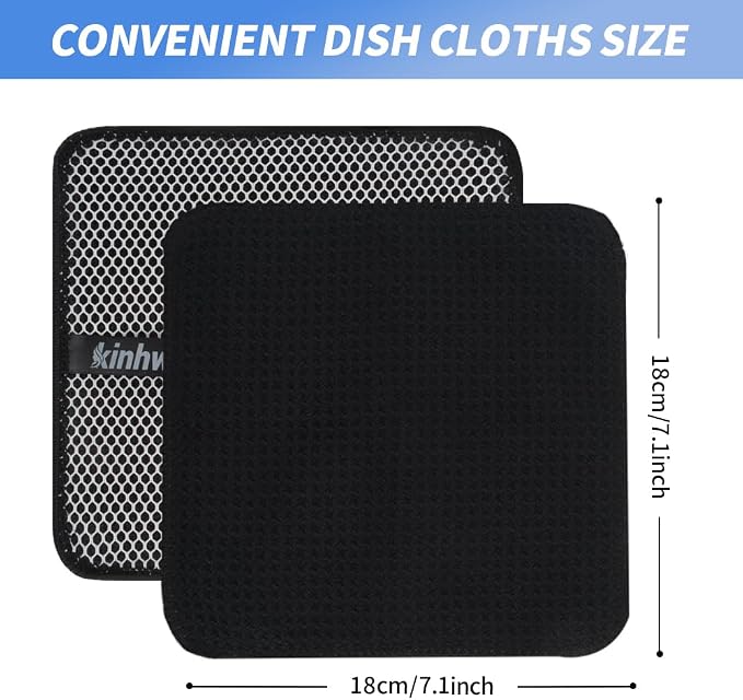 Dish Cloths with Scrub Side, Microfiber Dish Rags Kitchen Washcloths | Absorbent dish cloths for washing dishes with scrubber side Quick dry kitchen wash cloths and dish rags 9Pack 7Inch darkblack