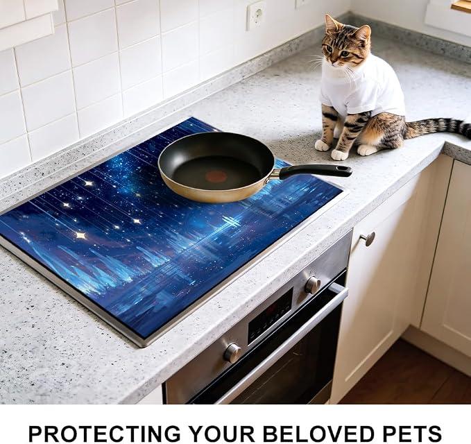 Blue Starlight Stove Top Cover 28.35x20.47 in Non Slip Mat | Heat Resistant Cooktop Protector Mat with Non-Slip Backing, Scratch Protection and Countertop Drying Mat.