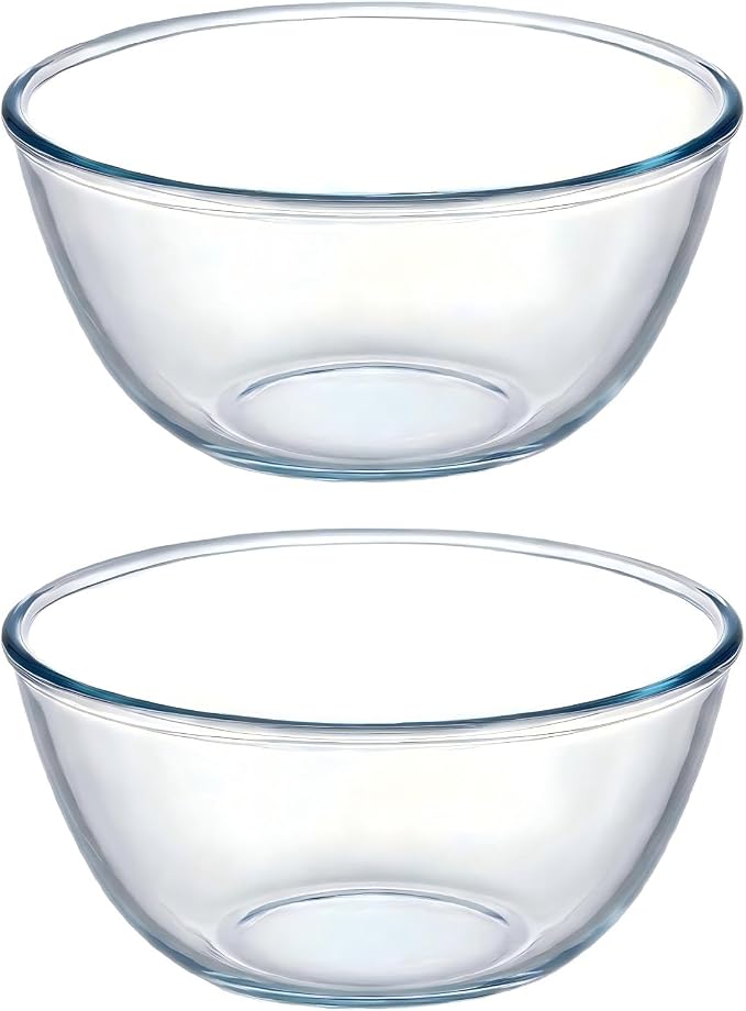 Borosilicate Glass Mixing Bowls, Set of 2 (9-inch, 2.8 QT Each) – Heavy Duty, Scratch Resistant, Non-Toxic & Lead-Free – Oven/Microwave/Dishwasher/Freezer Safe – Ideal for Meal Prep, Baking & Serving