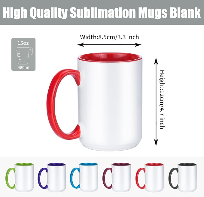 TANGLONG 15oz Sublimation coffee Mugs-6 Assorted Colors Magic cupSet of 12 | Ceramic Cup,Tazas Magicas Para Sublimacion Set,Heat Sensitive Coffee Mugs for Milk, Hot Cocoa,homemade gifts