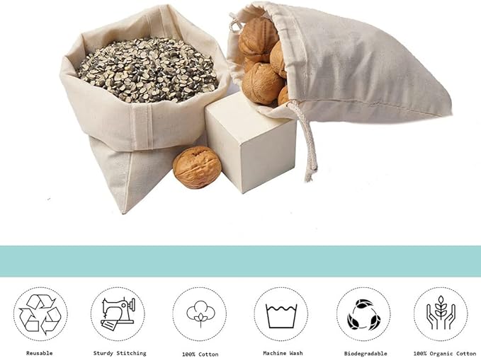 100Pcs 10 x 12 Inches Premium Cotton Muslin Double Drawstring Bags, Reusable Bag Natural Cotton Bags with Drawstring Produce Bags Bulk Gift Bag Jewelry Pouch for Party Wedding Home Storage