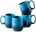 HASENSE 15oz Large Ceramic Mug Set, 4-Piece Blue Ombre Coffee Cups with Handle – Microwave & Dishwasher Safe for Cappuccino Latte Tea, Housewarming Present