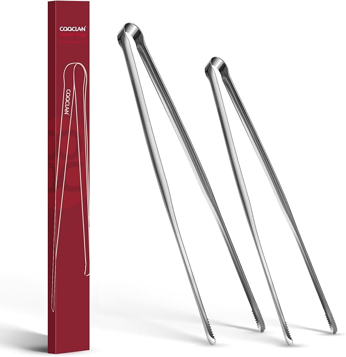 Precise Serrated Non-Slip Tips Cooking Tongs 2 Set (11.5" & 13.5") | Durable 18/8 Stainless Steel Metal Tweezers Tongs, Lightweight Easy Control for Frying, Plating, BBQ, Easy to Care & Clean