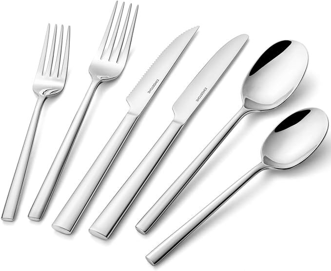 Silverware Set with Steak Knives, 48-Piece Forged Flatware Set Cutlery Set Premium Stainless Steel, Service for 8, for Kitchen, Home, Wedding, Party, Mirror Polished and Dishwasher Safe