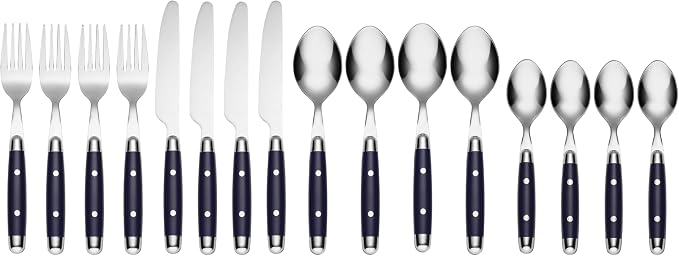 Cambridge Jubilee Blue 16-Piece 18/0 Silverware Set for 4, Flatware | blue, dishwasher safe | includes knives, forks, and spoons | heavy duty, cutlery set for kitchen and dining, utensil set