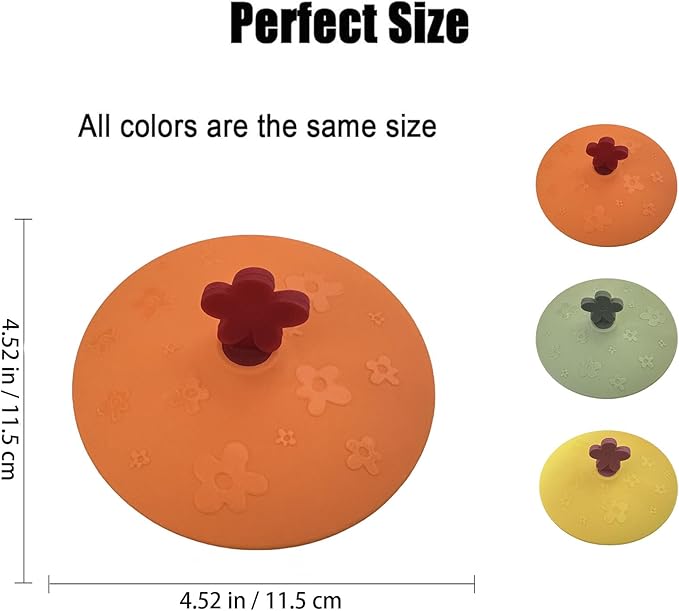 flower Silicone Cup Covers (Set of 3), Multicolored Silicone Lids for Mugs, Cups, Flexible Mug Covers, Tea Pots, Hot Cup Lids for Coffee & Tea (Style B)
