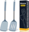 2 Pack Silicone Spatula Set, Solid & Slotted Turner for Non-Stick Pans, High Heat Resistant Silicone Spatula for Cooking, BPA-Free Stainless Steel Cooking Utensils for Fish, Eggs, Pancakes, Blue