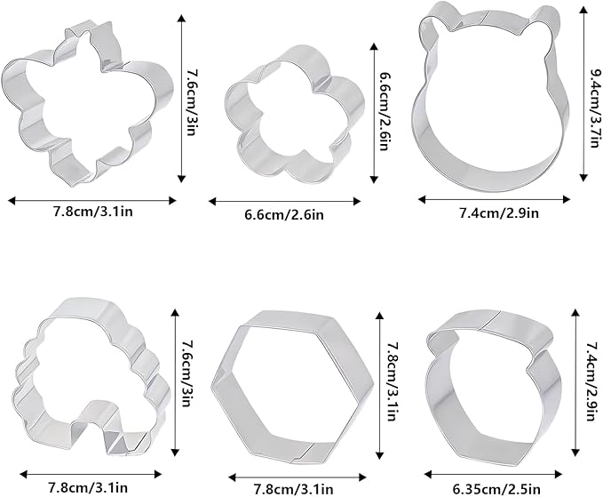 Bee Cookie Cutters Set, 6PCS Stainless Steel Honey Bear Molds | Beehive & Honey Jar Cookie Cutters Ideal for Cartoon Bear Party Baking Muffins Sandwiches Cake Fondant Birthday Decoration