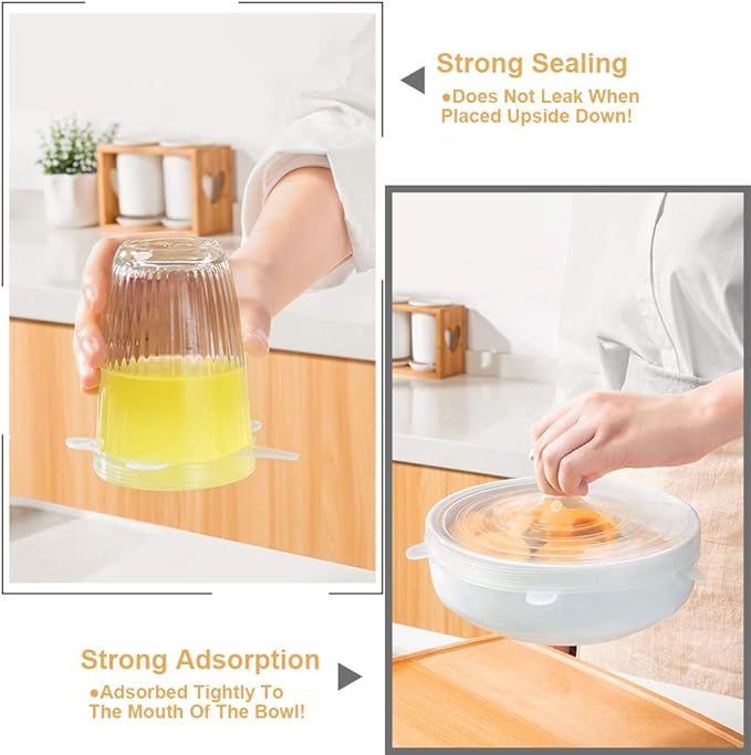 LELE LIFE 4 Pack Same Size Silicone Stretch Lids, Thicker Reusable Sturdy Silicone Container Cover, Expandable Food Storage Covers, Dishwasher and Freezer Safe, 8.07in(20.5cm)