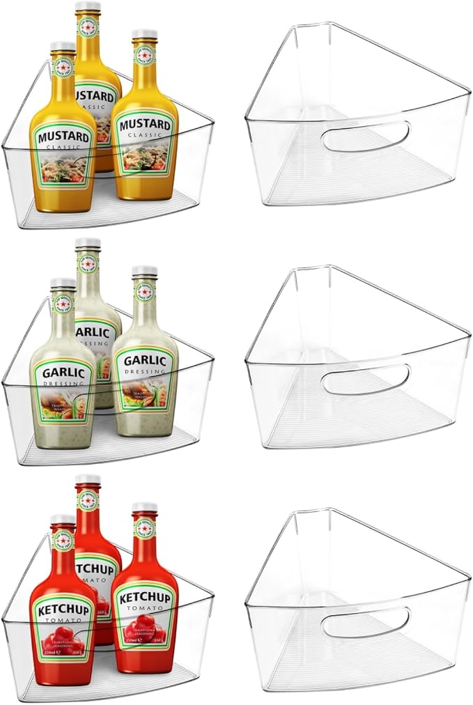 URALFA lazy susan organizer for cabinet, 1/8 Wedge, 6 Pack | Plastic Storage Containers with Non-Slip Pads, Fits 26"/28"/32" Corner, Food Safe & BPA-Free, Stackable Wedge Design