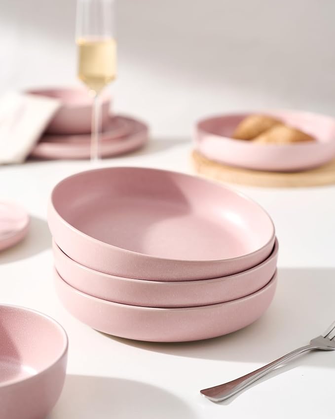famiware Milkyway 33 oz Pasta Bowls Set of 6, Light Pink | Double Reactive Glaze, Scratch-Resistant Stoneware Salad Bowls, Stackable, Dishwasher & Microwave Safe, Lead-Free