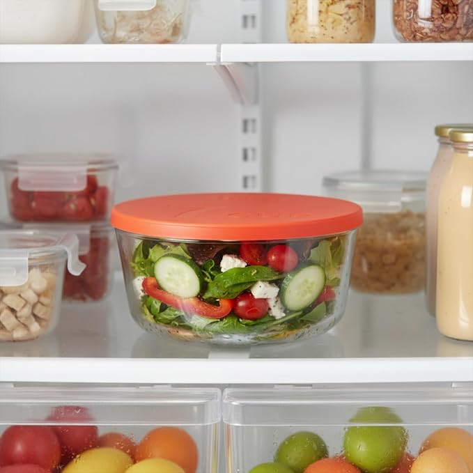 Yodecy 7Cup Silicone Bowl Lids fit Pyrex Glass Bowls 7402-PC 7 Cup, Yodecy Silicone Bowl Lids fit Anchor Hocking Glass Bowls 7402-PC 7 Cup,Replacement Lid 7.28in(2 Pack Red)