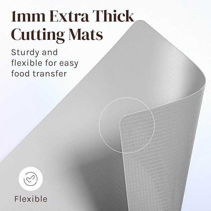 Cooler Kitchen Extra Thick Flexible Cutting Mat Set With Food Icons & EZ-Grip Back (Set Of 4 Mats) - Flexible Cutting Boards for Kitchen - Flexible Plastic Cutting Board Set (Black and White)…