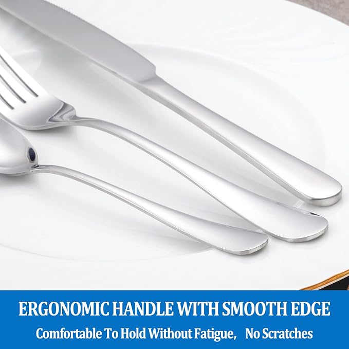 12 Pcs Forks and Spoons Silverware Set,Food Grade Stainless Steel Flatware Cutlery Set for Home,Kitchen and Restaurant,Mirror Polished,Dishwasher Safe - 6 Dinner Fork(8 inch) and 6 Teaspoon(6.5 inch)