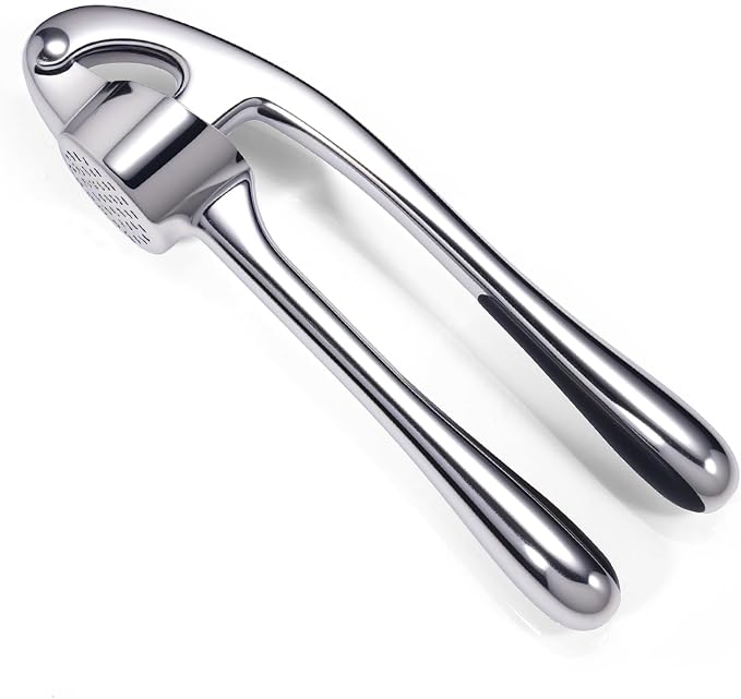 Kitchen Garlic Press, Rust Proof & Dishwasher Safe Garlic Mincer, Durable Garlic Crusher, Easy to Clean and Squeeze, Chrome