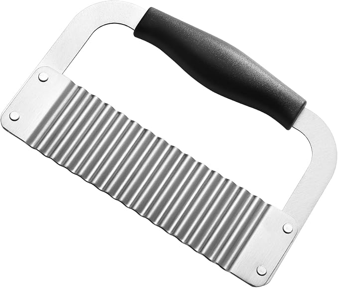 Crinkle Cutter Stainless Steel Potato Slicer Wavy Chopping Black Veggies | Comfortable Black Handle Sharp and Deep Waves Crinkle Cutting Chip for Carrot Zucchini Pickled Cucumber Dishwasher Safety