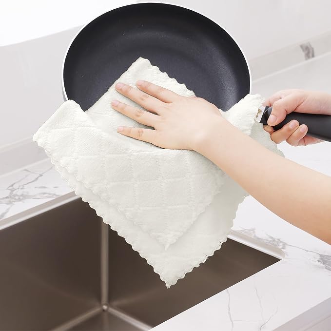 Homaxy 12 Pack Super Soft Absorbent Dish Towels, 10" x 20", White | Coral Velvet, Nonstick Oil Fast Drying Microfiber Cleaning Cloth, No Lint Dishcloths for washing and drying
