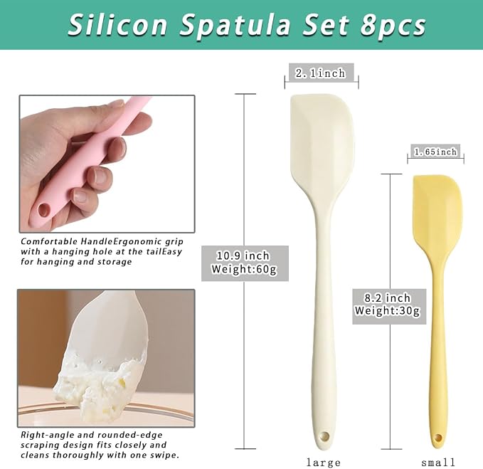 6 Pack Silicone Spatulas 10.9 in Large & 8.2 in Small, Nonstick Heat Resistant Mixing Tools for Baking Cookware