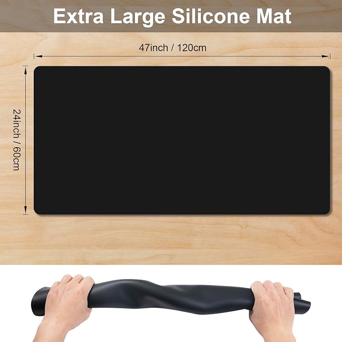 Silicone Protector Mat 47x24 Inch,Black | 1.3mm silicone mat, heat resistant, non-slip & waterproof. Ideal for baking, painting, resin, welding and table protection.