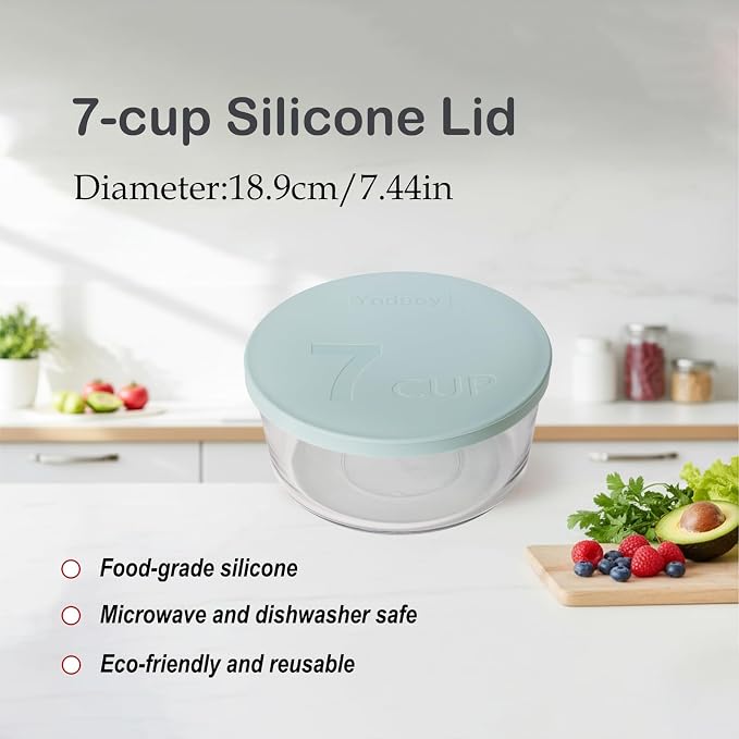 Yodecy Silicone Bowl Lids fit Pyrex Glass Bowls 7402-PC 7 Cup, fit Anchor Hocking Glass Bowls 7402-PC 7 Cup,Replacement Lids(2 Pack Pastel Blue)