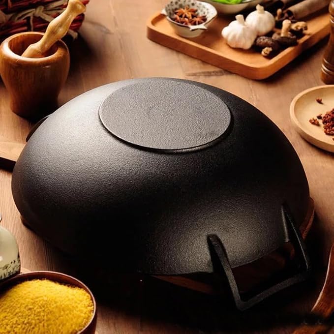 Cast Iron Wok with Lid, Cookware with Handles, Including Induction (12 inch with Lid)