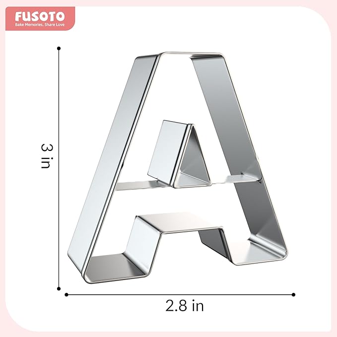 FUSOTO 26PCS Alphabet Letters Cookie Cutters Set, Letters A-Z, 3 Inches | DIY Alphabet Cake&Cookie, Stainless Steel Cookie Cutters for Baking, Letters Shaped Baking Tool for Homemaking Cookie