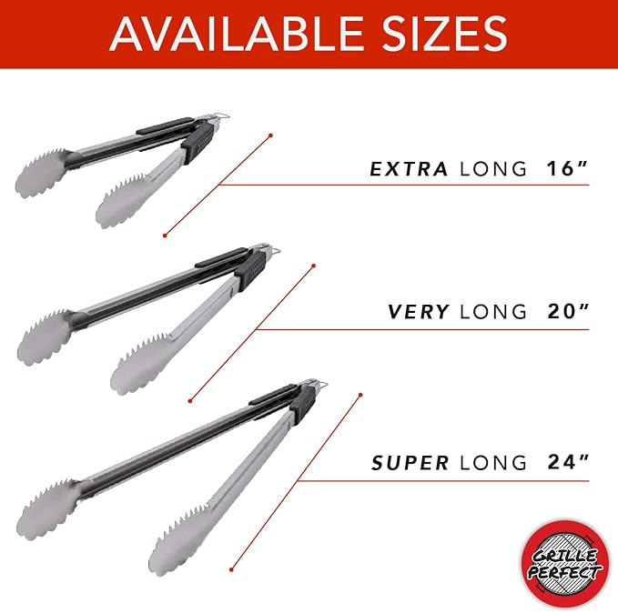 Grill Tongs 20-Inch Very Long Extra Heavy Duty for Grilling and Barbecue Heat Resistant Hand Grips Stainless Steel for BBQ Outdoor Kitchen and Cooking Hot Grilled Food