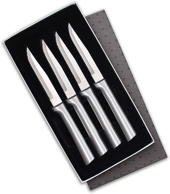 RADA Cutlery Four Serrated Steak Knives Gift Set (S4S), Silver | 4-Piece Knife Set , Stainless Steel Blade, Cast Aluminum Handle