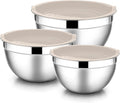 E-far Mixing Bowls with Lids Set, 6-Piece Stainless Steel Salad Bowls | Metal Nesting Cooking Bowls with Airtight Lid for Kitchen Storage, Baking & Prepping, Dishwasher Safe, 1.5/3/4.5 QT, Khaki