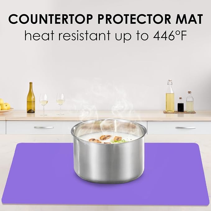 Extra Large Silicone Mats For Kitchen Counter, 27.6'' x 16'' Nonskid Silicone Placemats for Kids, Nonstick Purple Silicone Mat for Baking Crafts, Silicone Dab Mat Heat Resistant, 1Pack