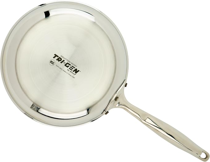Winco 8" Tri-Ply Stainless Steel Fry Pan, Non-Stick | Large flat bottom for even heat distribution, Induction compatible, Steel, Great for Sauteing, Frying and Restaurant Kitchens