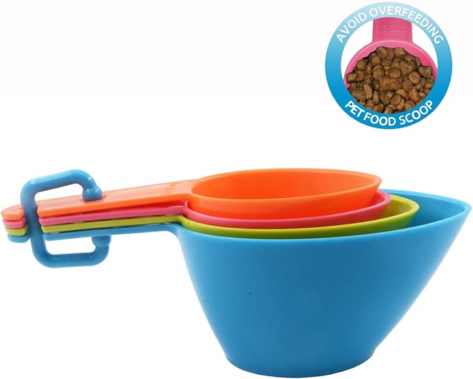 HINMAY Pet Food Scoops Plastic Measuring Cups Set for Dog Cat and Bird Food | Use for measuring pet food portions (dog, cat, bird, etc.) or even ingredients while cooking or baking