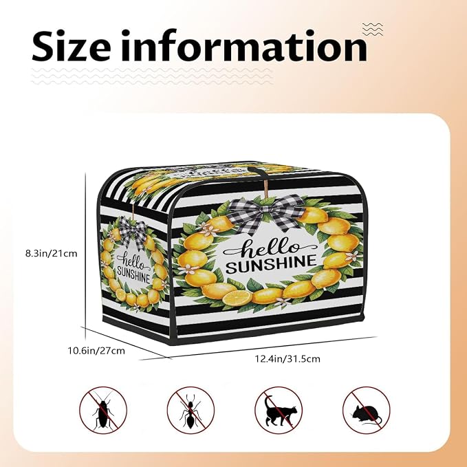 4 Slice Toaster Cover Hello Summer Lemon Toaster Covers Four Slice Wide Slot Waterproof and Dustproof Covers for Wide Slot Toasters and Small Appliances Kitchen Decor Gifts