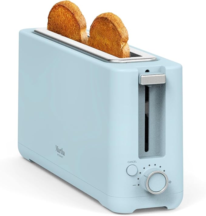 Martha Stewart 2 Slice Long Slot Toaster, Extra Wide, Sky Blue | 10 Shade Settings, 10” Wide Slot, Sourdough, Bagels, Artisan Bread & Waffles, Smart Centering, Removable Crumb Tray