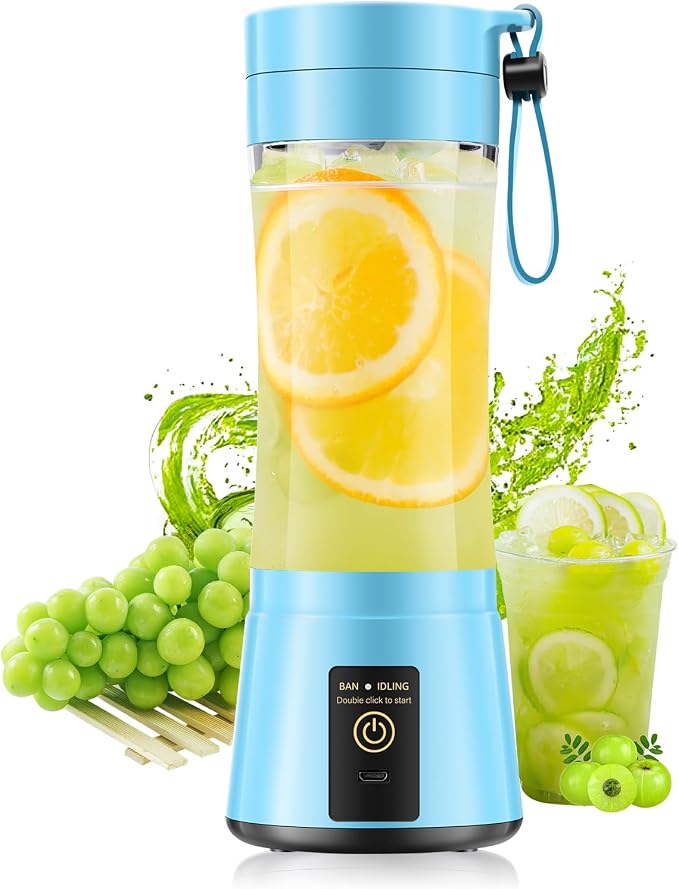 Mini Portable Personal Blender - Travel Blender Make Smoothies | 380ml Lightweight Blender, 6 Stainless Steel Blades, Powerful Quick Blend, Easy Clean, Freshly Squeezed in Sports/Office/Gym