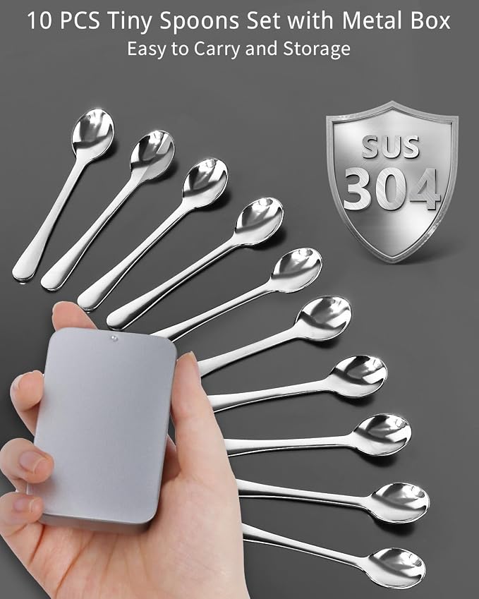 10PCS Tiny Spoons - Mini Stainless Steel Spoons 2.9 inch for Salt Jars Spice Jars, SUS 304 Food Grade Seasoning Spoon for Powder Spices, Pepper, Sugar, Coffee (10, 2.9Inch(7.3cm)-Silver)