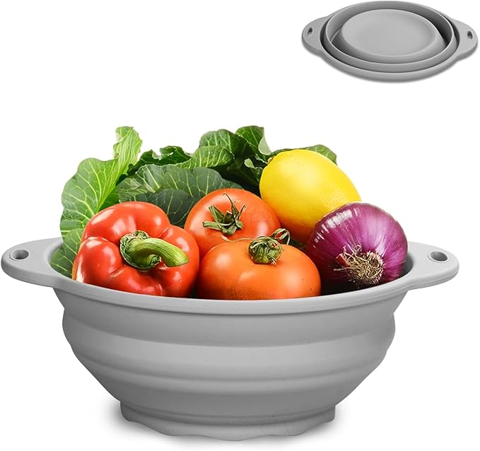 Collapsible Silicone Bowl Large Capacity 2600ml(88floz) - BPA Free, Heat Resistant(-40°F to 400°F), Non-Slip for Family Meals Soup Bowls, Camping & RV Kitchen(Grey)