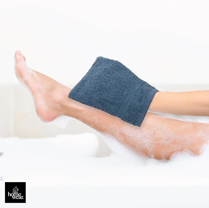 High Rise Stripe 6 Pack 6 x 8.5 Wash Mitt Set, Low Twist, Highly Absorbent, Gentle Hand and Face Cloth, European Style with Loop, Indigo