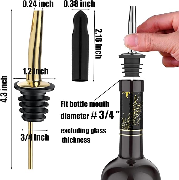 Pafusen 6 Pack Liquor Bottle Pourers, Liquor Pour Spout for Liquor Bottles, Stainless Steel Olive oil Dispenser Spout, Alcohol Pourer Spouts Dust Caps Long Covers, Gold