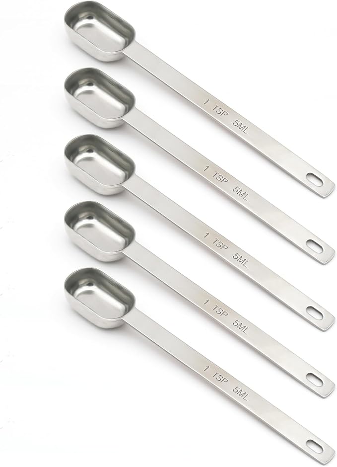 5PCS 1TSP(5ML) Measuring Spoon, Stainless Steel Long Handle Teaspoons | High Precision, Food-Grade Stainless Steel, ‌Rust-Free, Dishwasher-Safe, Easy-Read Markings, Multi-Purpose, Sturdy & Durable