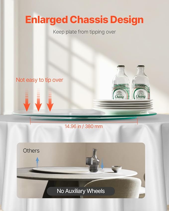 VEVOR 20 in Glass Lazy Susan Turntable, 360° Rotation Round Clear Tabletop Rotating Tray, Tempered Glass Dining Table Centerpiece, Smooth and Silent Spin, for Family Gatherings, Banquets & Weddings