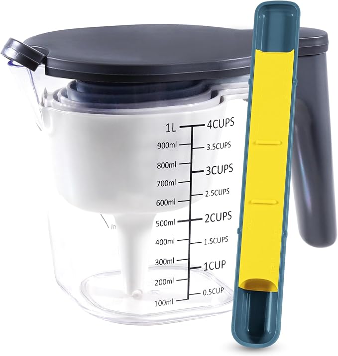 11-Pc Stackable Measuring Cups & Spoons Set with Lids, Blue | BPA-free & dishwasher safe. Premium 11-piece nested cups & spoons set with lid. Includes 1 adjustable measuring spoon.
