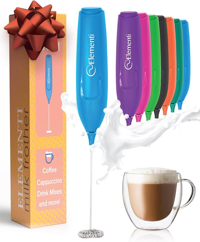 Elementi Powerful Frother Wand – Lightweight Milk Frother & Drink Mixer Handheld, Matcha Whisk for Dreamy Lattes, Powerful Coffee Mixer Wand & Blender Stirrer - Make Creamy Cappuccinos (Electric Blue)