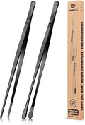 2 Pcs 10-Inch Kitchen Tweezers Fine Tweezer Tongs, Stainless Steel Professional Long Cooking Tweezers for BBQ, Sea Food, Repairing and Serving (BLACK)