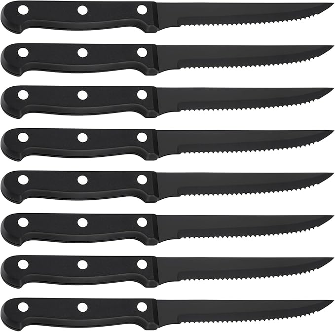 Steak Knife Sets, SANLUNS Kitchen Chef Knife Set & Serrated Knives of 8 - Professional Design Collection - Razor-Sharp High Carbon Stainless Steel Dinner Knives with Ergonomic Handles (8 Pcs - Black)