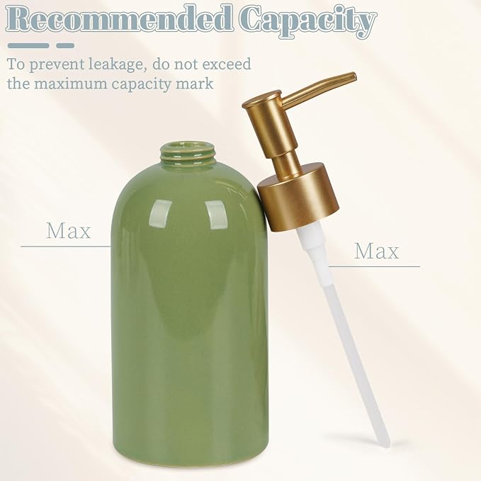 Natheeph Soap Dispenser for Bathroom/Kitchen Fill Hand Soap/Dish Soap,14OZ | Soap Pump Dispenser Bottle, Ceramic Soap Dispenser Refillable Shampoo/Lotion/Liquid/Detergent for Bathroom/Kitchen, Green
